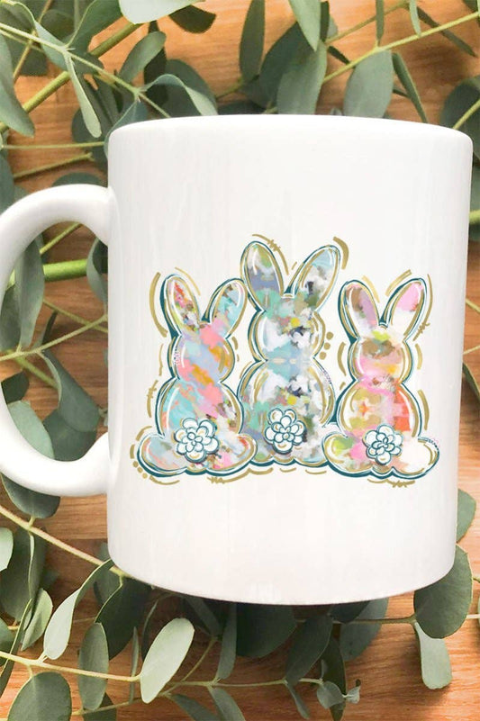 Watercolor Bunny Trio White Mug - The Country Rabbit Gifts & Décor