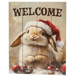 Welcome Santa Bunny Pallet Art - 9" x 12" - The Country Rabbit Gifts & Décor
