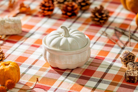 White Pumpkin Figural 4.75" Reactive Glaze Bowl with Lid - The Country Rabbit Gifts & Décor