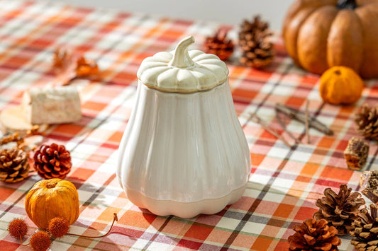 White Pumpkin Figural Reactive Glaze Jar & Silicone Seal Lid - The Country Rabbit Gifts & Décor