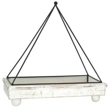 White Rectangle Tray with Black Iron Pyramid Top - Large - The Country Rabbit Gifts & Décor