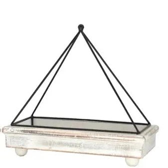 White Rectangle Tray with Black Iron Pyramid Top - Small - The Country Rabbit Gifts & Décor