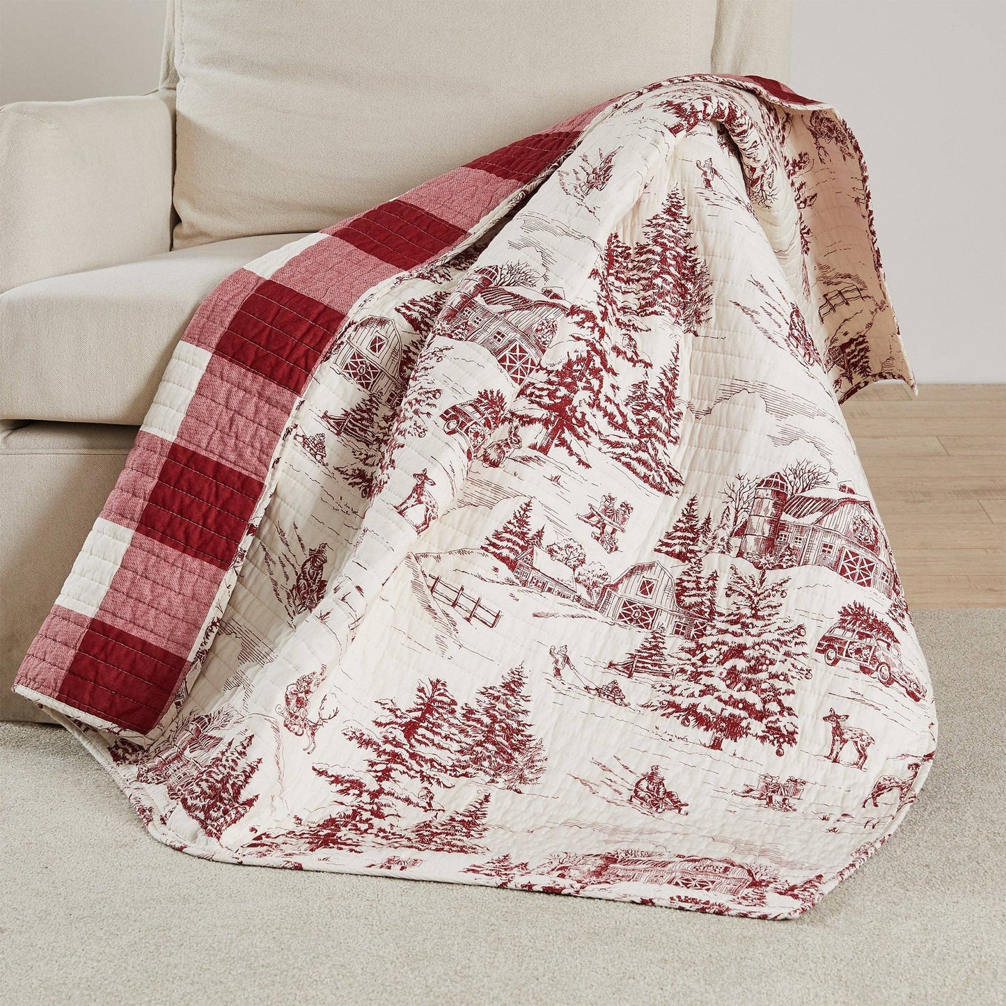Winter Sleigh Ride Quilted Throw Blanket in Red - The Country Rabbit Gifts & Décor