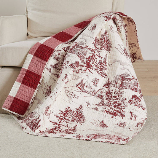 Winter Sleigh Ride Quilted Throw Blanket in Red - The Country Rabbit Gifts & Décor