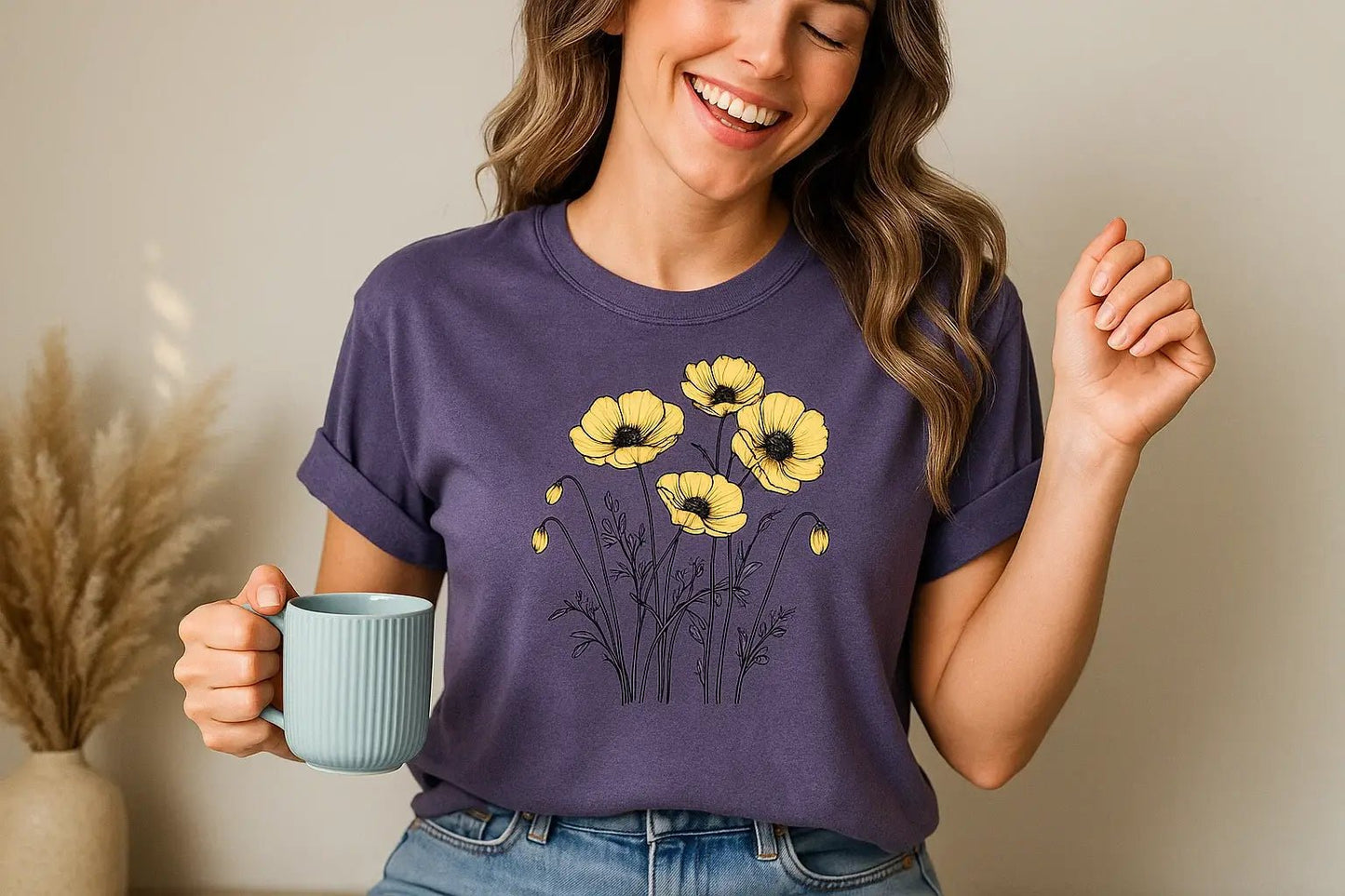 Yellow Flowers Design T-Shirt Bella Canvas - The Country Rabbit Gifts & Décor