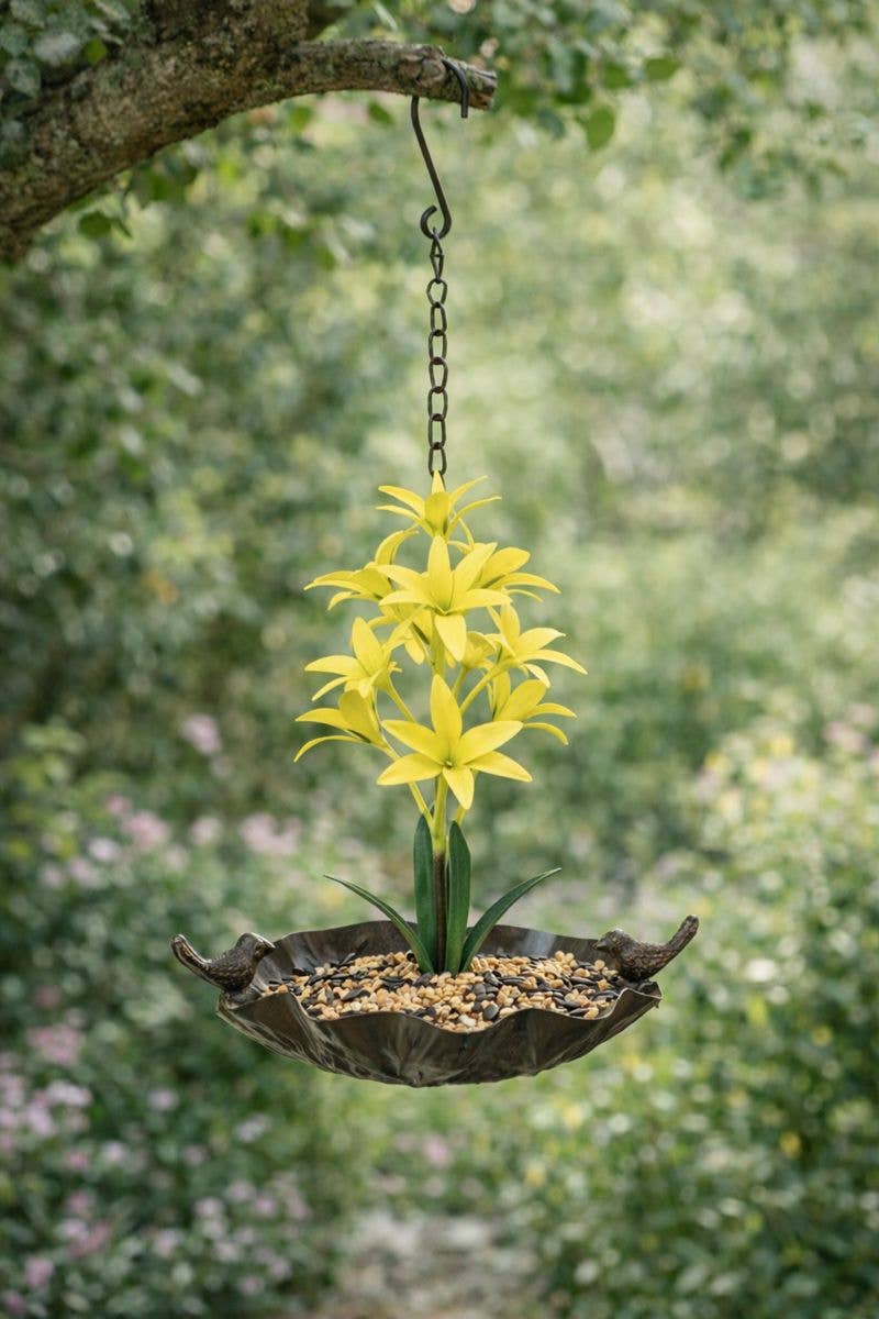 Yellow Lilies Bird Feeder Hanger - The Country Rabbit Gifts & Décor