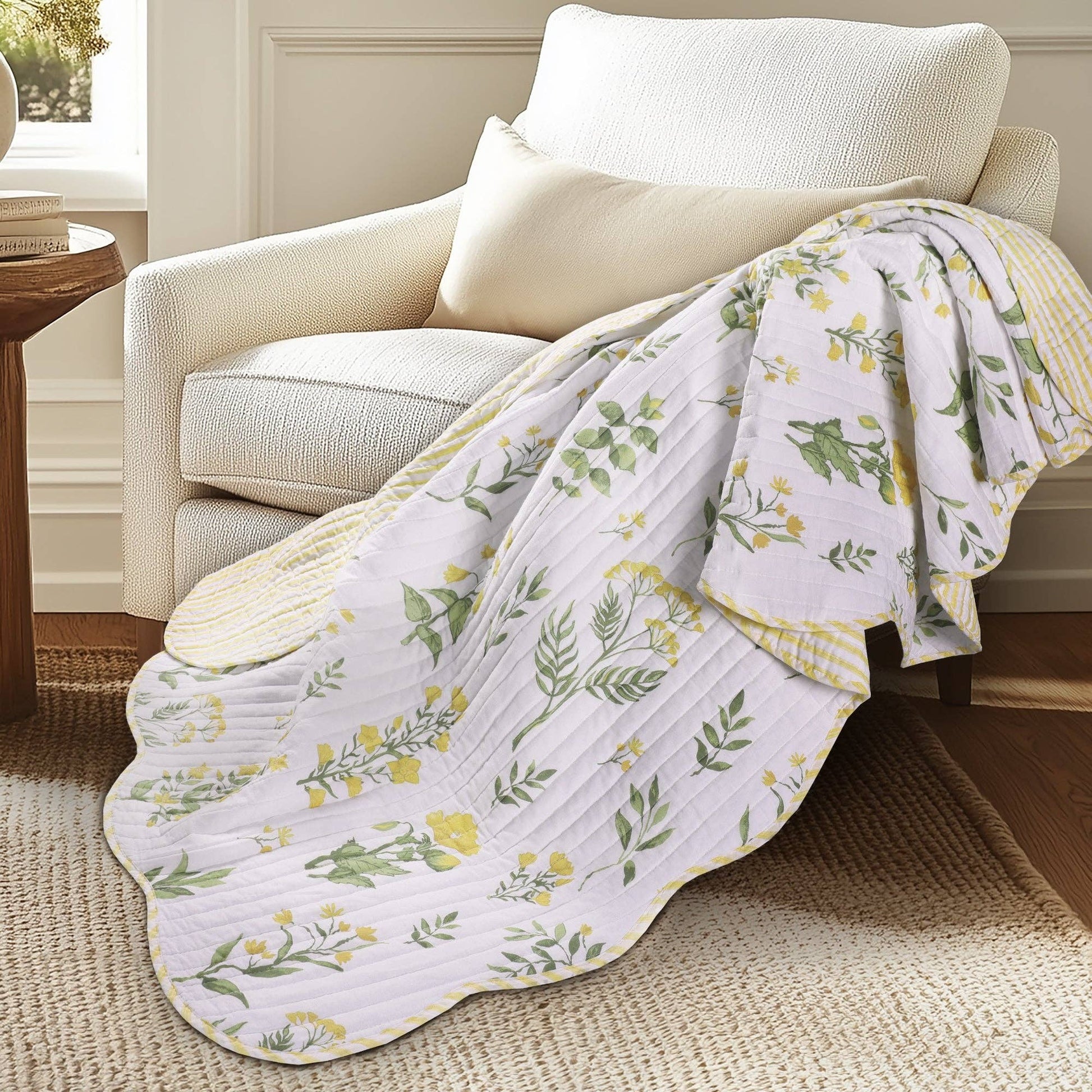 Yellow Spring Flowers Quilted Throw - The Country Rabbit Gifts & Décor