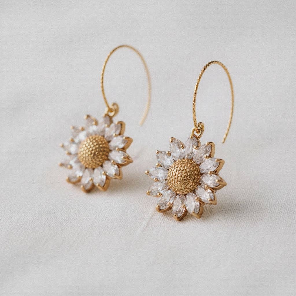 Zircon Sunflower Stud Earrings - The Country Rabbit Gifts & Décor
