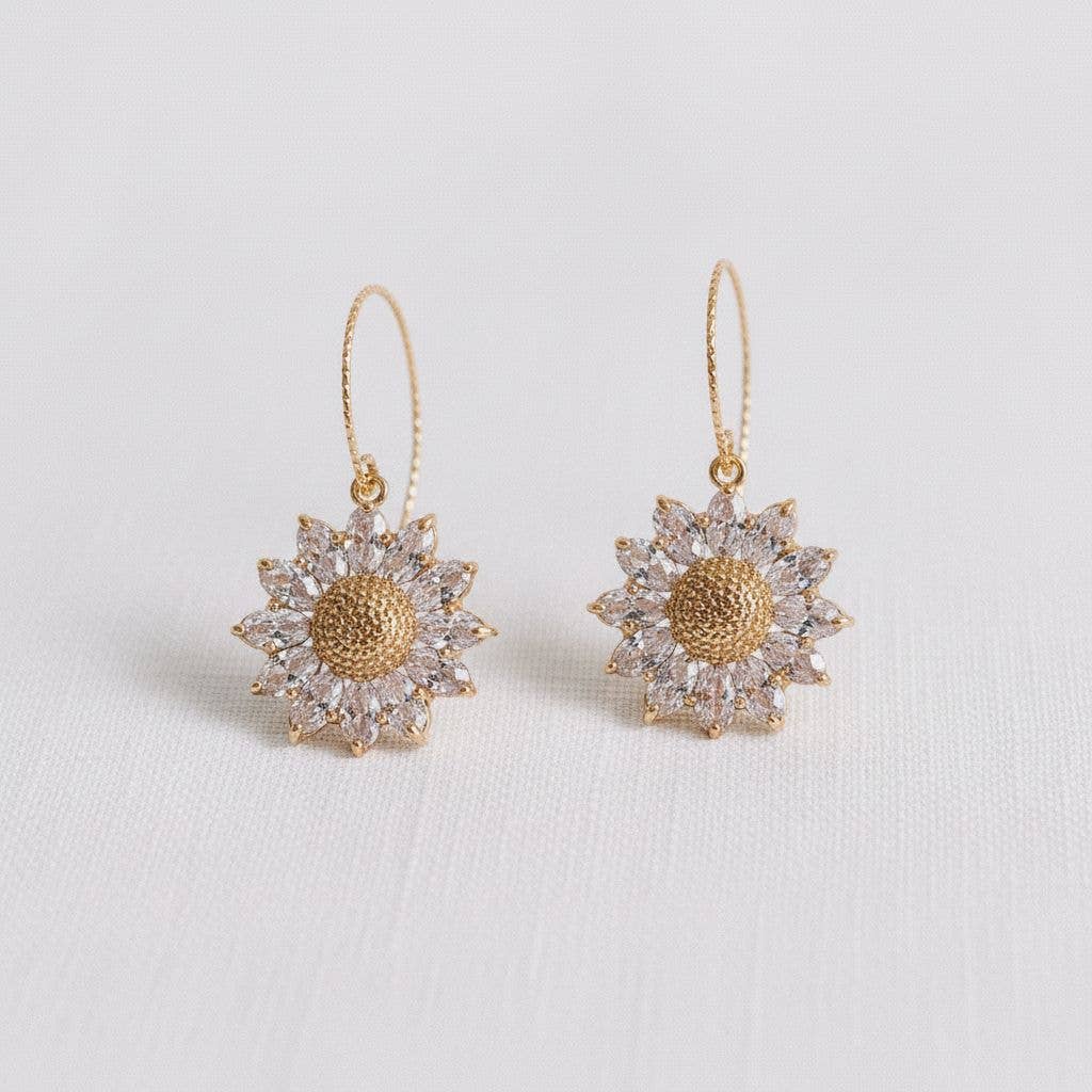 Zircon Sunflower Stud Earrings - The Country Rabbit Gifts & Décor