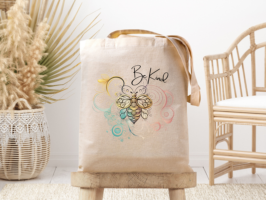 A461  Canvas Tote Bag | Watercolor Bee | Bee Kind Design