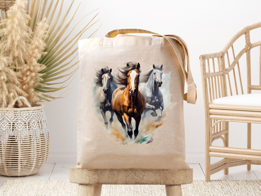 A463  Canvas Tote Bag | Running Horses Design