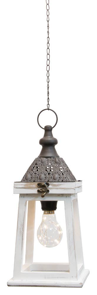 A477  Orleans LED Lantern | Wooden with Metal Top | Hook and Chain